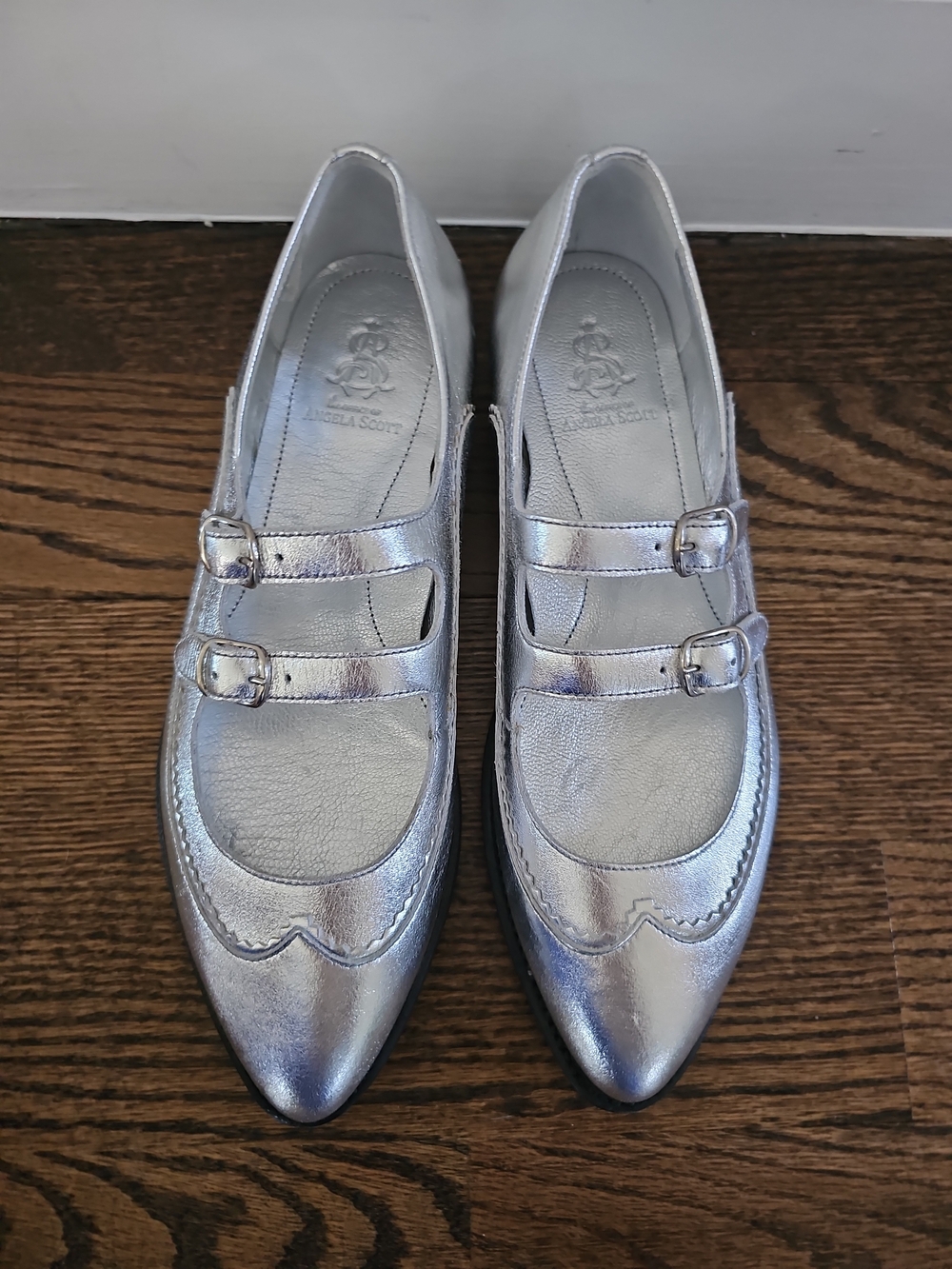 The Office Of Angela Scott Miss Margo Silver Mary Jane Flat Sz 37 US 7 Shoes New - Picture 3 of 9